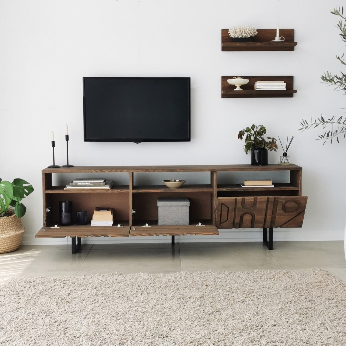 Σύνθεση Τηλεόρασης Rodochori Καρυδί 170x30x40 εκ. Μασίφ Ξύλου