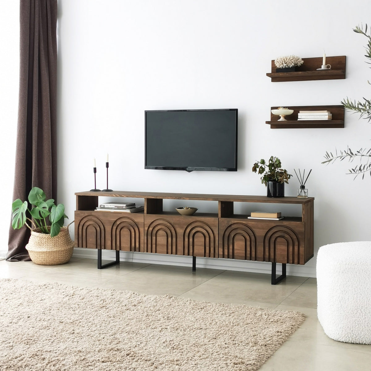 Σύνθεση Τηλεόρασης Nippos Καρυδί 170x30x40 εκ. Μασίφ Ξύλου
