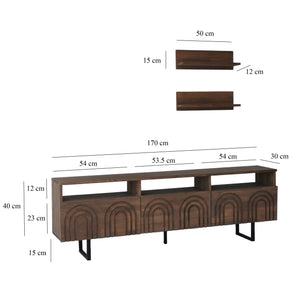 Σύνθεση Τηλεόρασης Nippos Καρυδί 170x30x40 εκ. Μασίφ Ξύλου