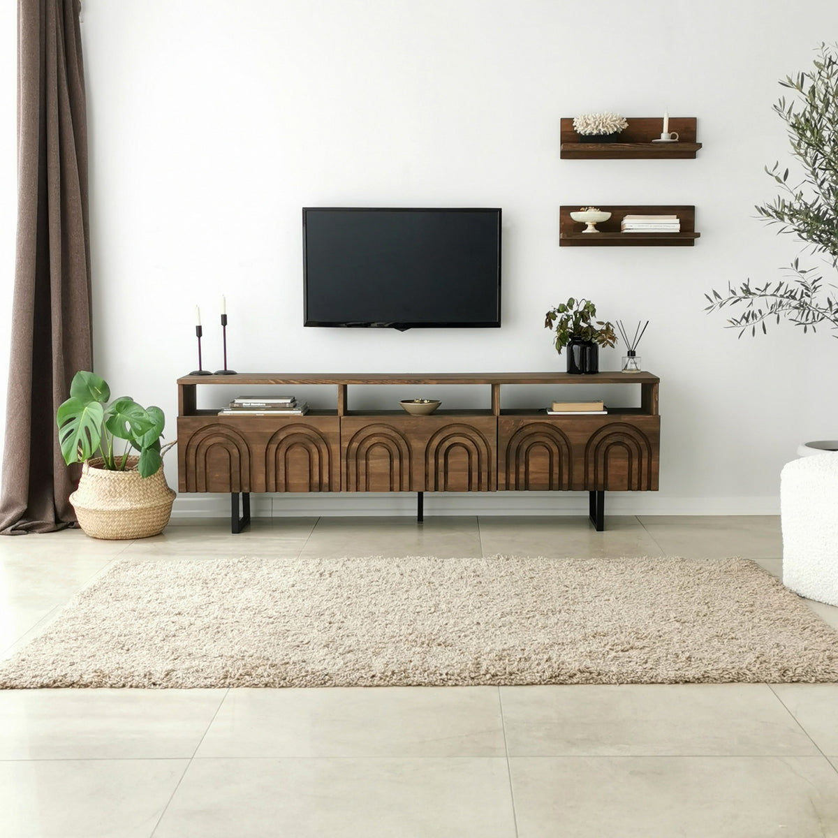 Σύνθεση Τηλεόρασης Nippos Καρυδί 170x30x40 εκ. Μασίφ Ξύλου
