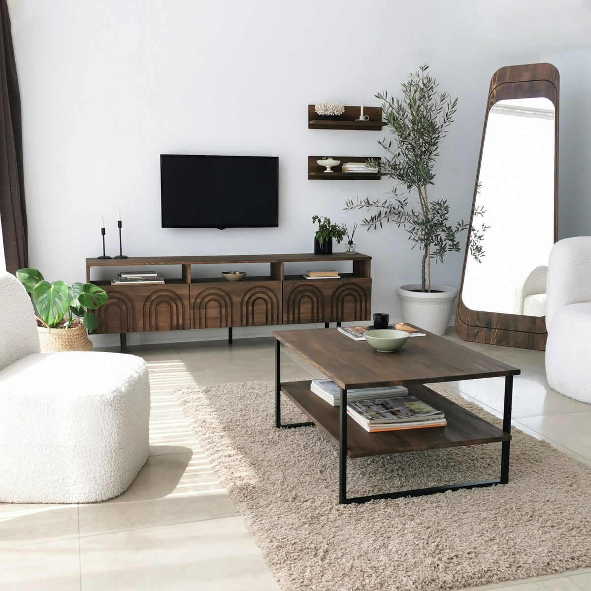 Σύνθεση Τηλεόρασης Nippos Καρυδί 170x30x40 εκ. Μασίφ Ξύλου