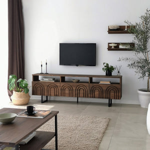 Σύνθεση Τηλεόρασης Nippos Καρυδί 170x30x40 εκ. Μασίφ Ξύλου