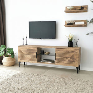 Σύνθεση Τηλεόρασης Pteri Δρυς 150x30x40 εκ. Μασίφ Ξύλου - Pakobazaar