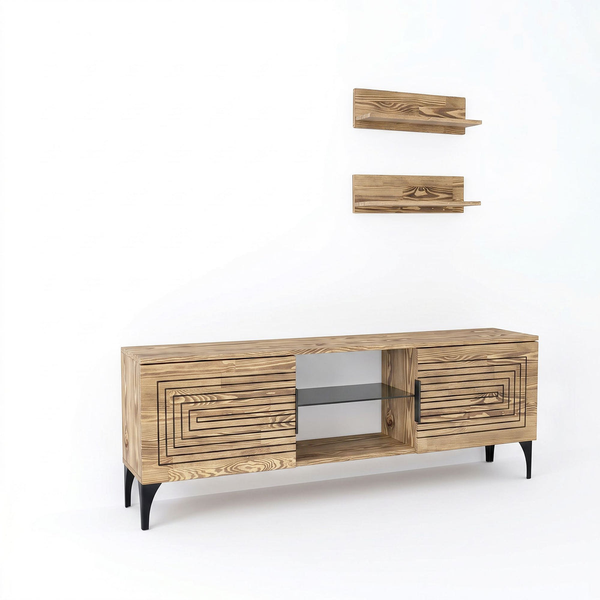 Σύνθεση Τηλεόρασης Pteri Δρυς 150x30x40 εκ. Μασίφ Ξύλου - Pakobazaar