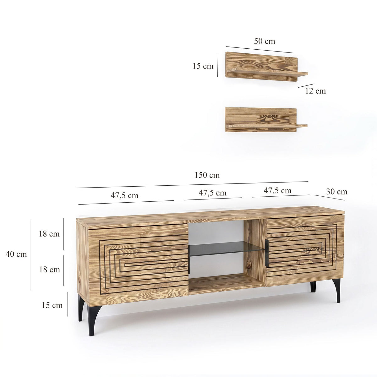 Σύνθεση Τηλεόρασης Pteri Δρυς 150x30x40 εκ. Μασίφ Ξύλου - Pakobazaar