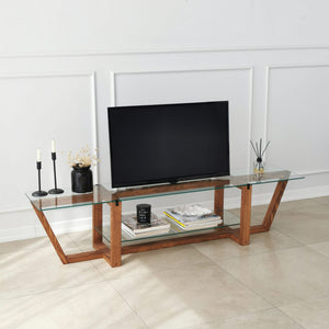 Έπιπλο Τηλεόρασης Kannaviou Γυάλινο Καρυδί 158x35x35 εκ. - Pakobazaar