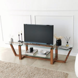Έπιπλο Τηλεόρασης Kannaviou Γυάλινο Καρυδί 158x35x35 εκ. - Pakobazaar