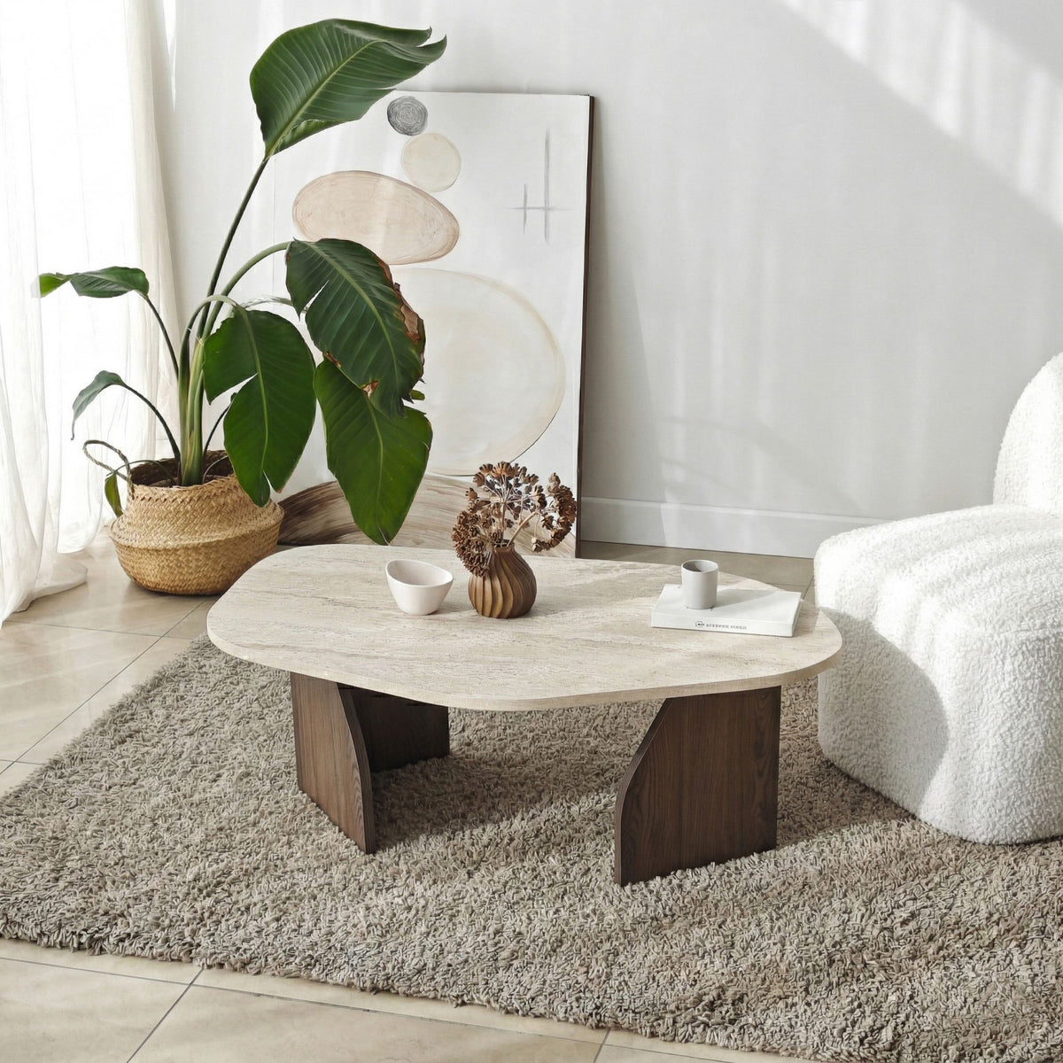 Τραπεζάκι Σαλονιού Vagia Travertine - Καρυδί 100x60x35 εκ. Μελαμίνης