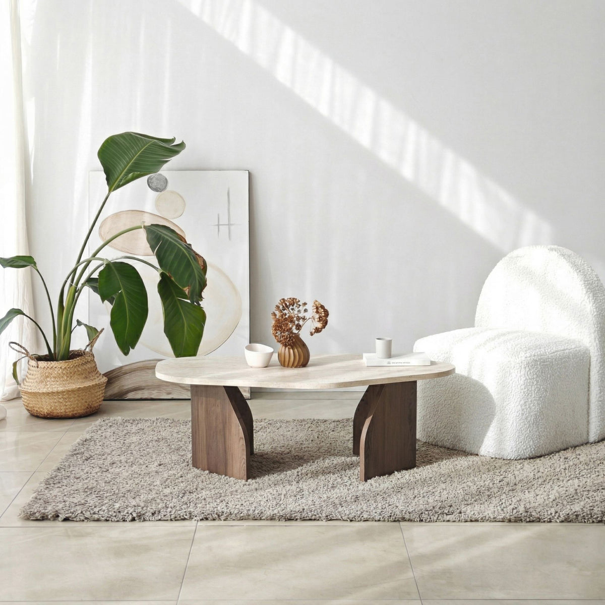 Τραπεζάκι Σαλονιού Vagia Travertine - Καρυδί 100x60x35 εκ. Μελαμίνης