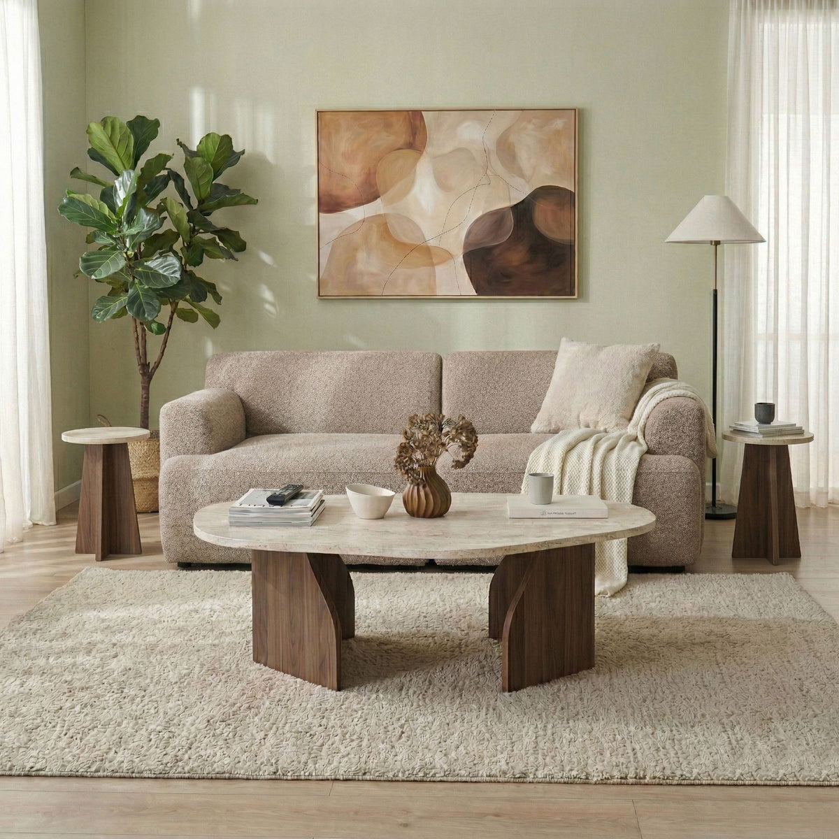 Τραπεζάκι Σαλονιού Vagia Travertine - Καρυδί 100x60x35 εκ. Μελαμίνης