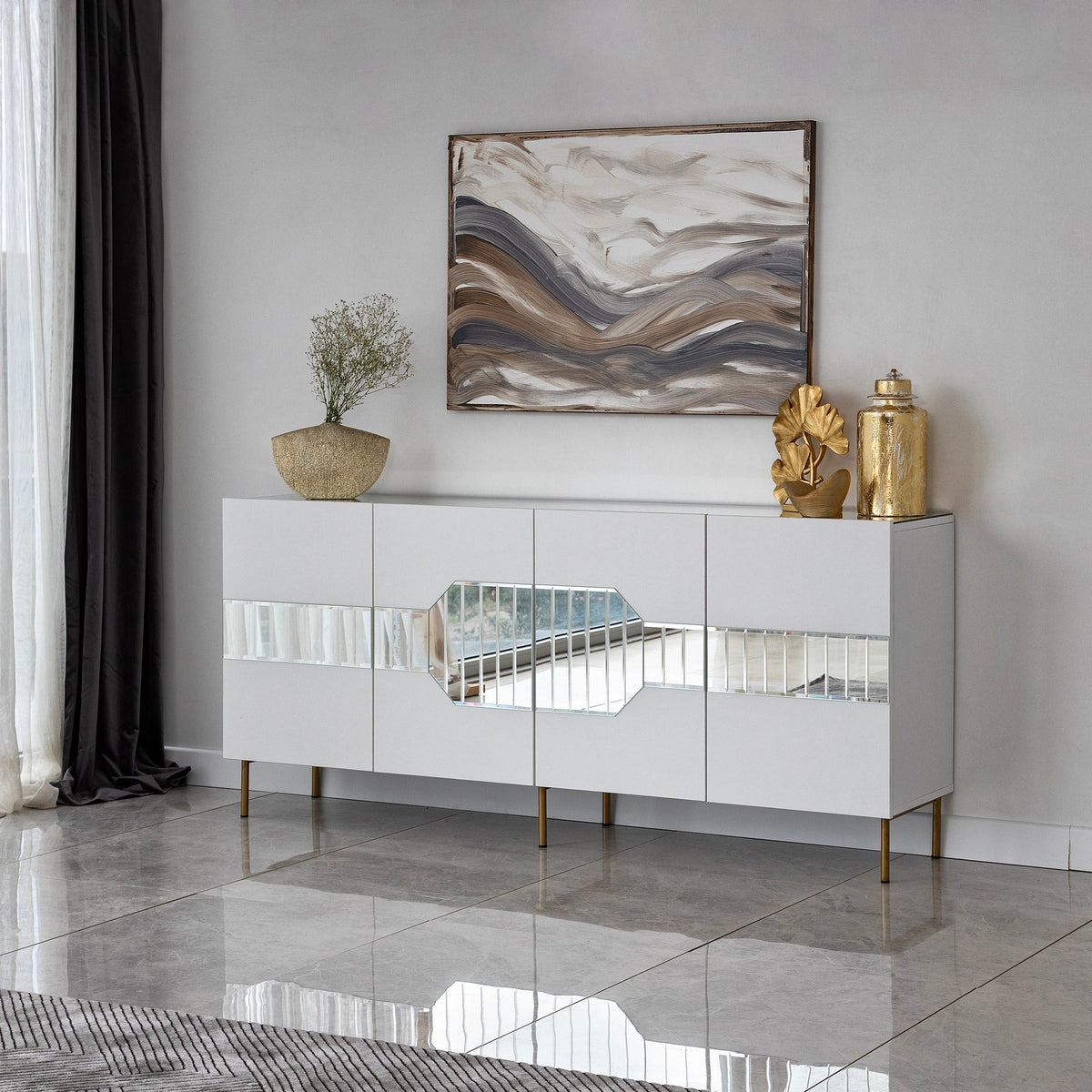 Κονσόλα Plastira Λευκό - Χρυσό 180x40x80 εκ. Μελαμίνης - Pakobazaar