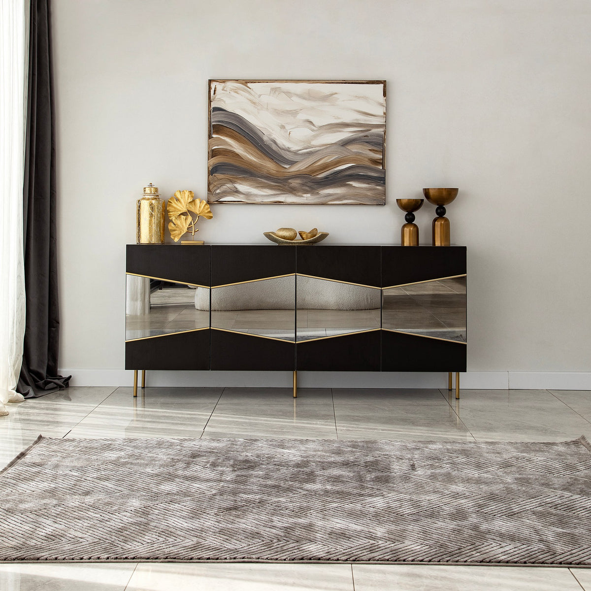 Κονσόλα Elia Μαύρο - Φιμέ 180x40x80 εκ. Μελαμίνης - Pakobazaar