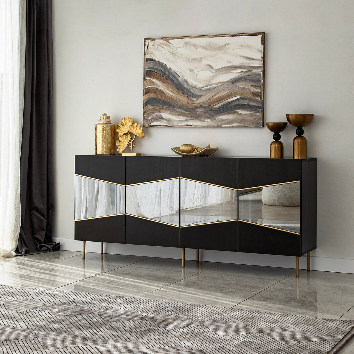 Κονσόλα Elia Μαύρο - Φιμέ 180x40x80 εκ. Μελαμίνης - Pakobazaar