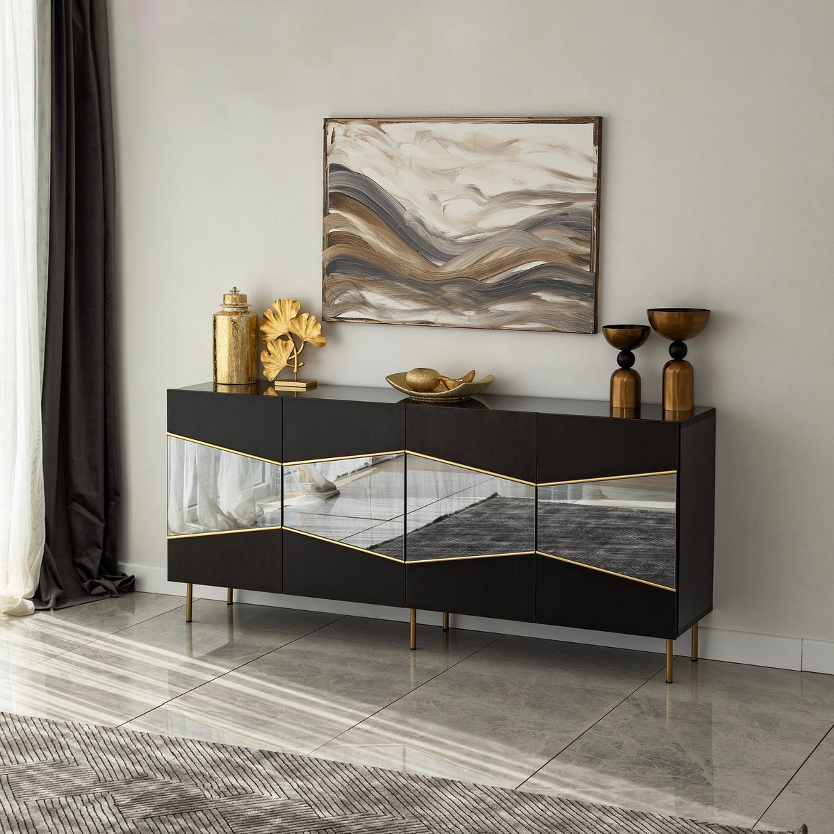 Κονσόλα Elia Μαύρο - Φιμέ 180x40x80 εκ. Μελαμίνης - Pakobazaar