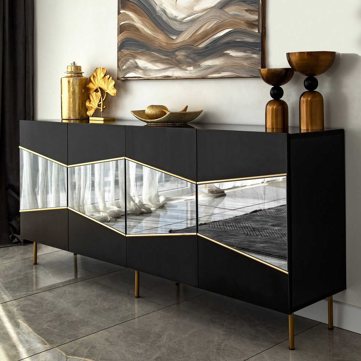 Κονσόλα Elia Μαύρο - Φιμέ 180x40x80 εκ. Μελαμίνης - Pakobazaar
