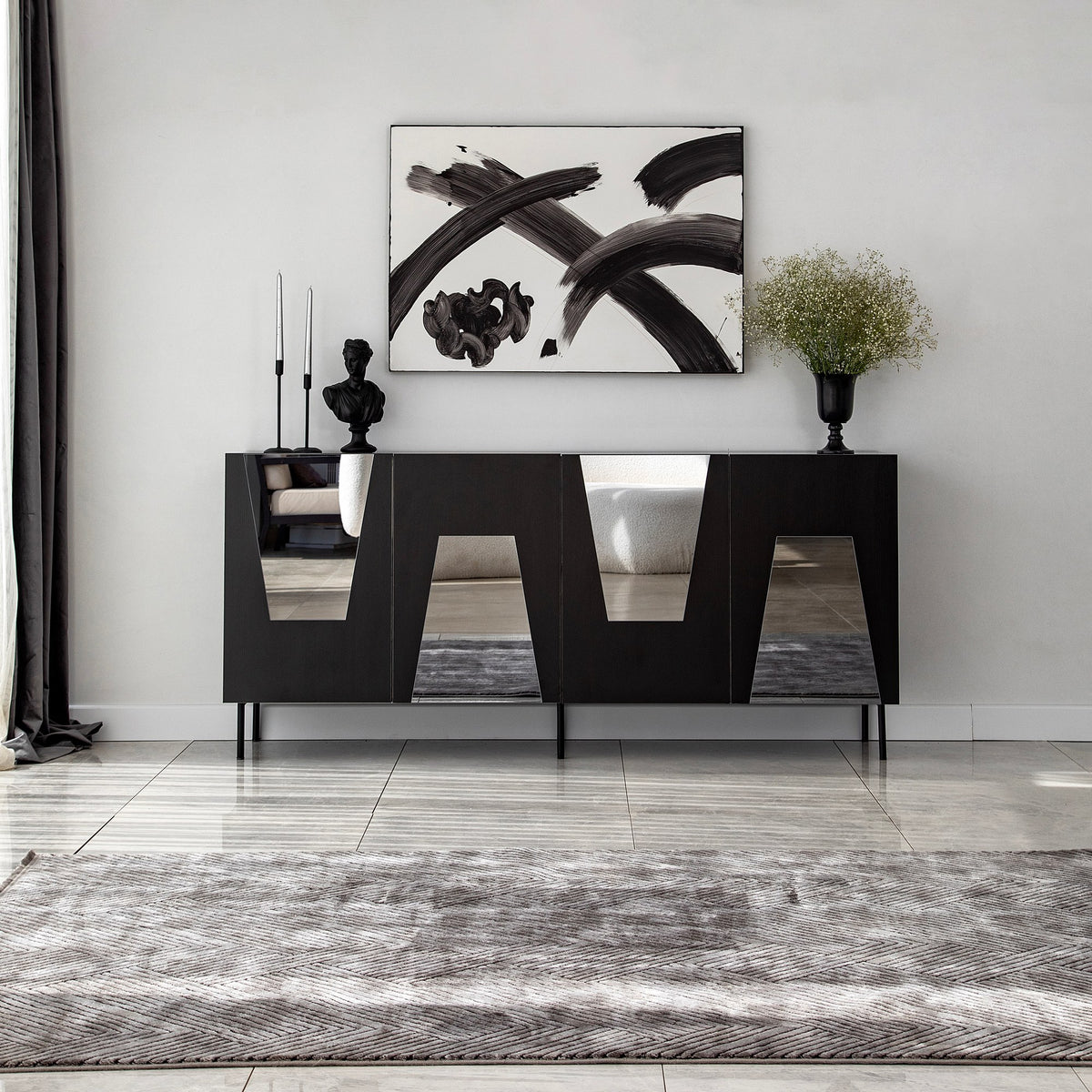 Κονσόλα Plevroma Μαύρο - Φιμέ 180x40x80 εκ. Μελαμίνης - Pakobazaar
