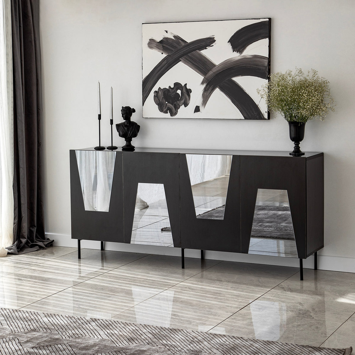 Κονσόλα Plevroma Μαύρο - Φιμέ 180x40x80 εκ. Μελαμίνης - Pakobazaar