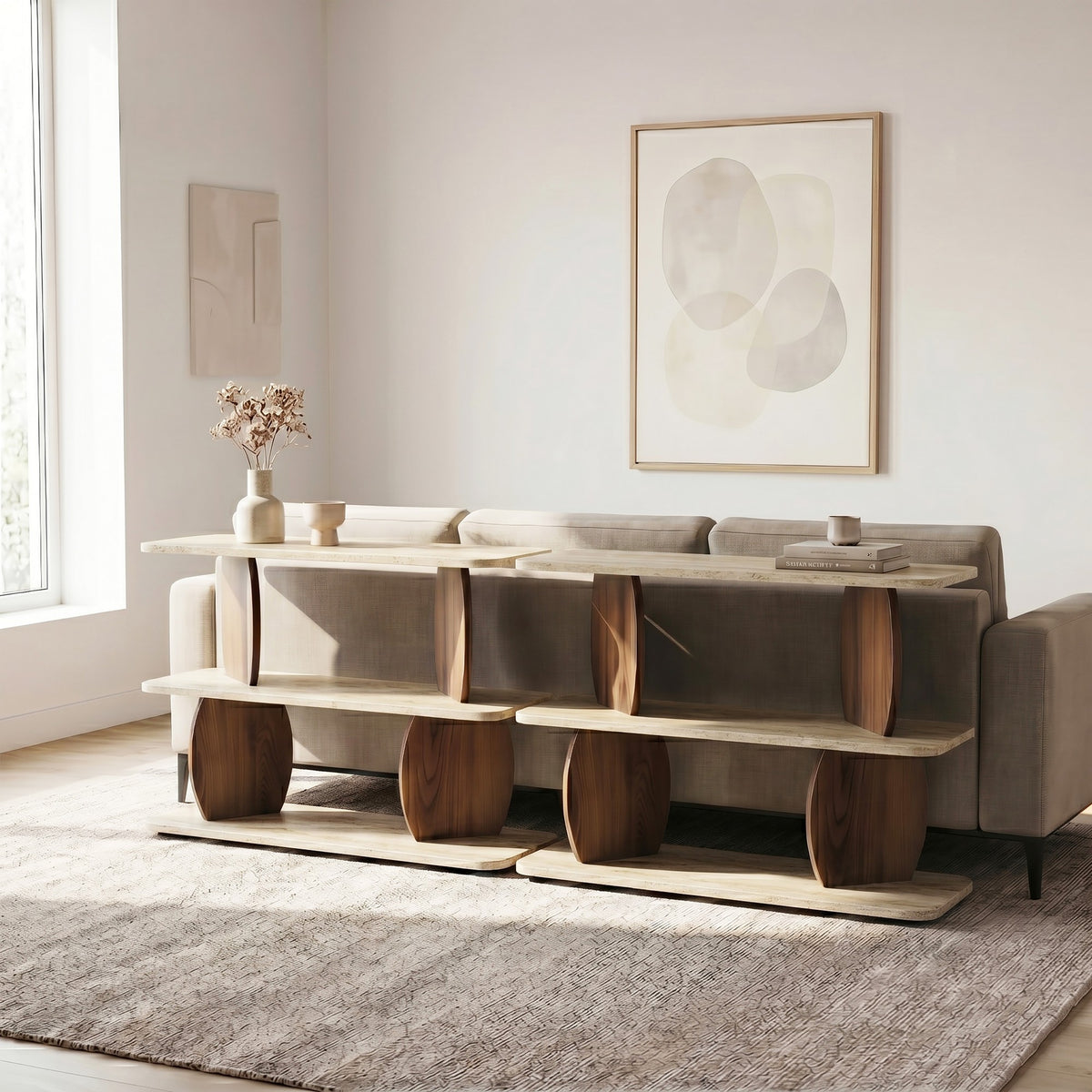 Βοηθητικό Τραπεζάκι Pigadakia Travertine - Καρυδί 90x30x70 εκ. Μελαμίνης