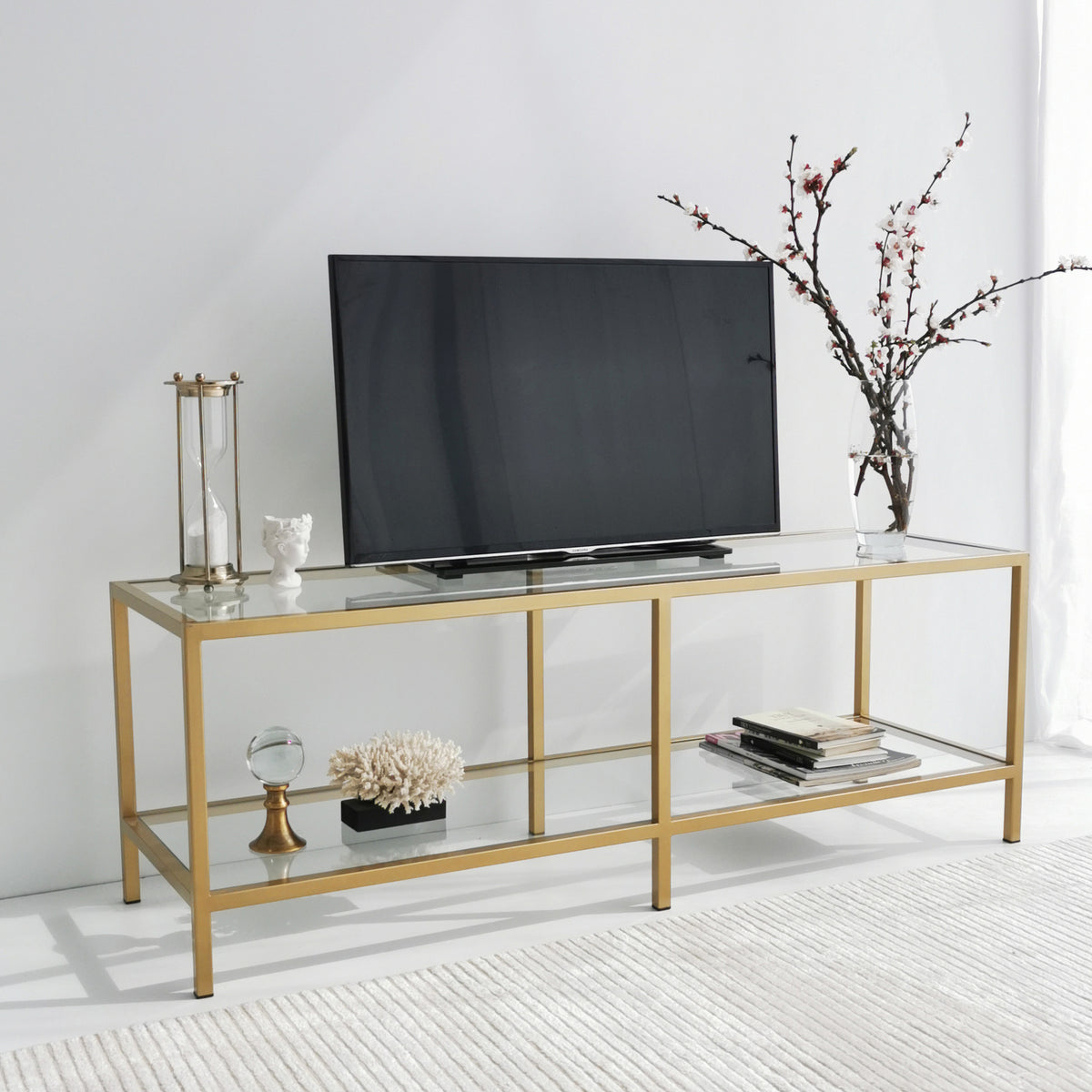 Έπιπλο Τηλεόρασης Keri Γυάλινο Χρυσό 130x40x45 εκ. Μετάλλου