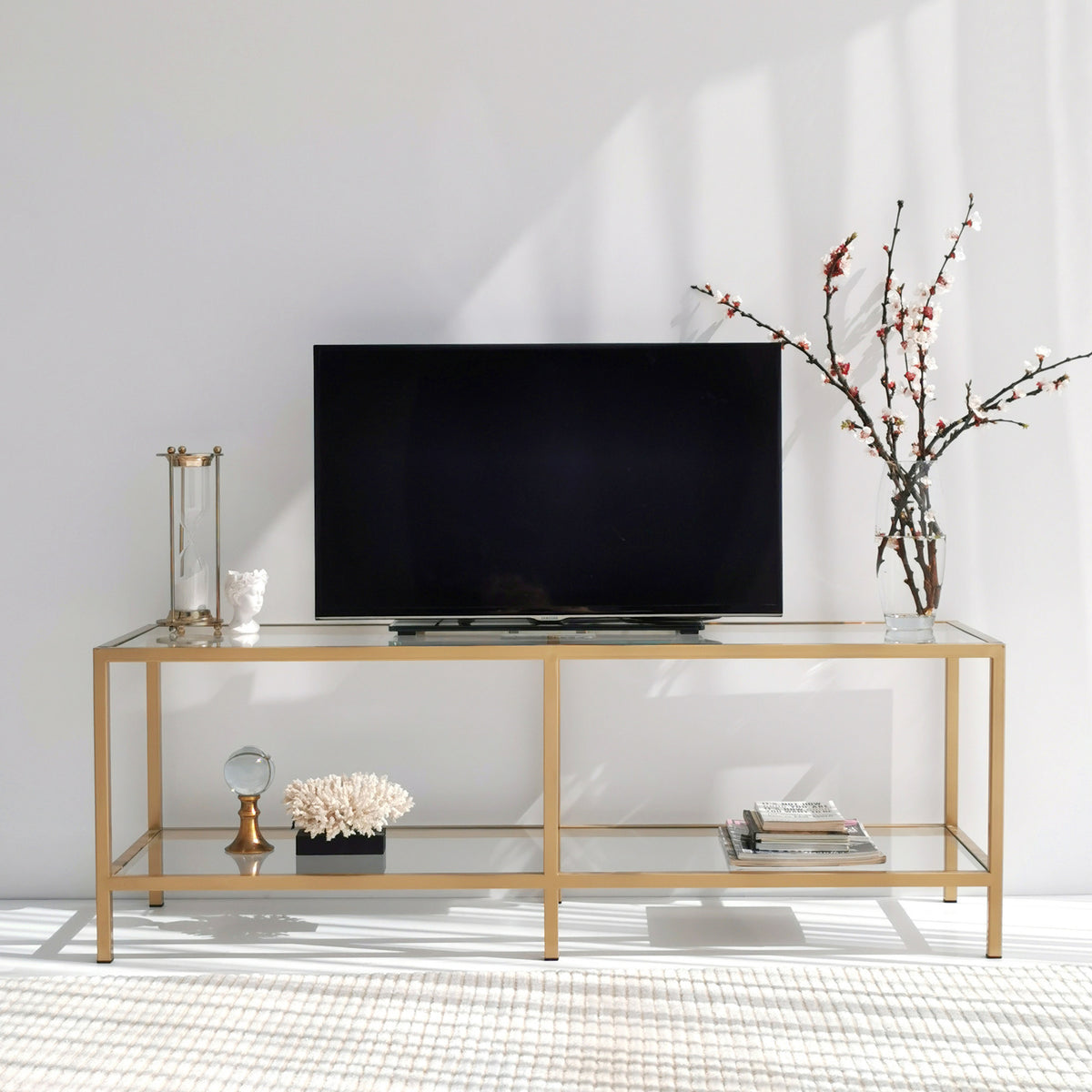 Έπιπλο Τηλεόρασης Keri Γυάλινο Χρυσό 130x40x45 εκ. Μετάλλου