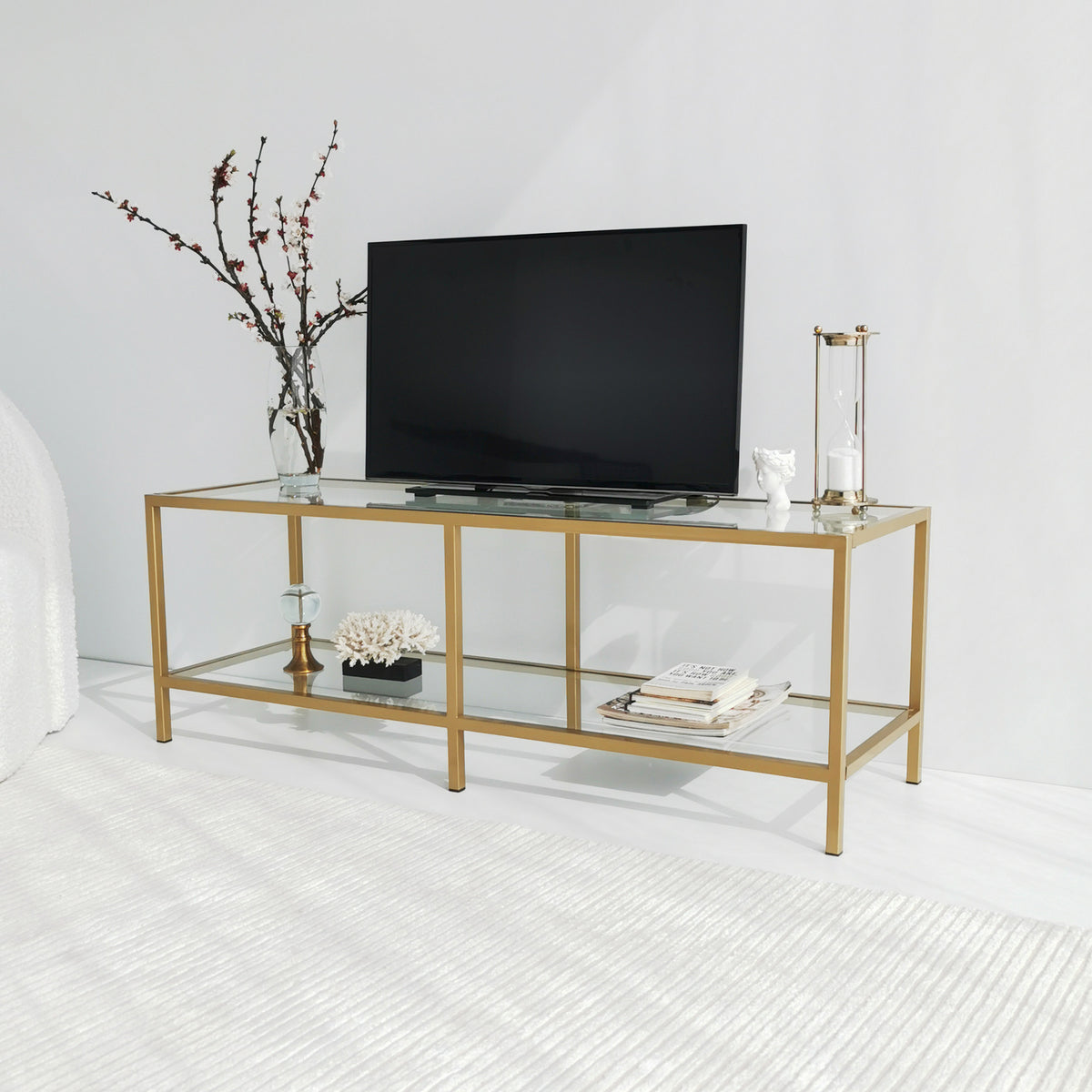 Έπιπλο Τηλεόρασης Keri Γυάλινο Χρυσό 130x40x45 εκ. Μετάλλου