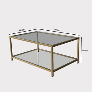 Τραπεζάκι Σαλονιού Alimo Γυάλινο Χρυσό 90x60x40 εκ. Μετάλλου