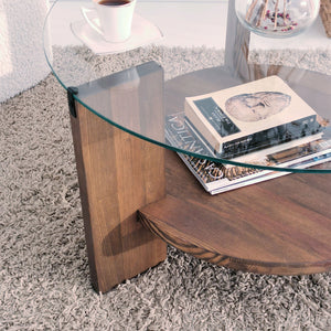 Τραπεζάκι Σαλονιού Choulou Γυάλινο Καρυδί 75x75x40 εκ. Μασίφ Ξύλου