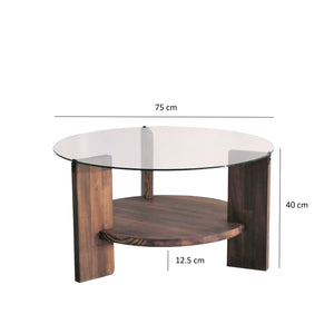 Τραπεζάκι Σαλονιού Choulou Γυάλινο Καρυδί 75x75x40 εκ. Μασίφ Ξύλου
