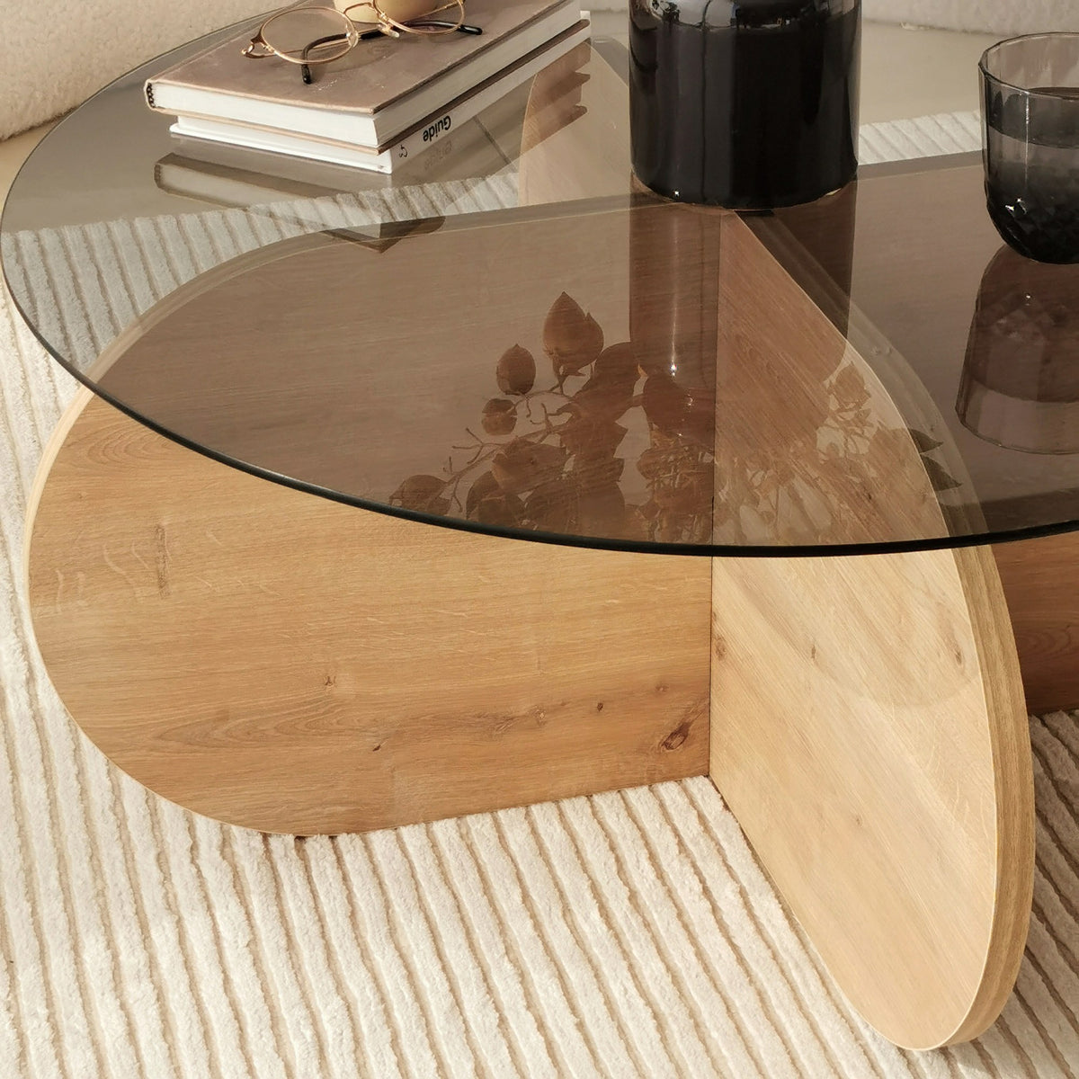 Τραπεζάκι Σαλονιού Doxa Γυάλινο Δρυς - Φιμέ 75x75x35 εκ. Μελαμίνης