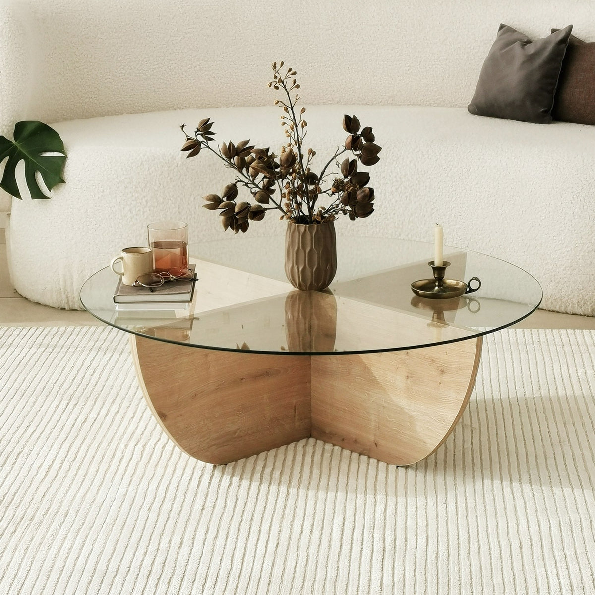 Τραπεζάκι Σαλονιού Andros Γυάλινο Δρυς Sapphire 90x90x30 εκ. Μελαμίνης