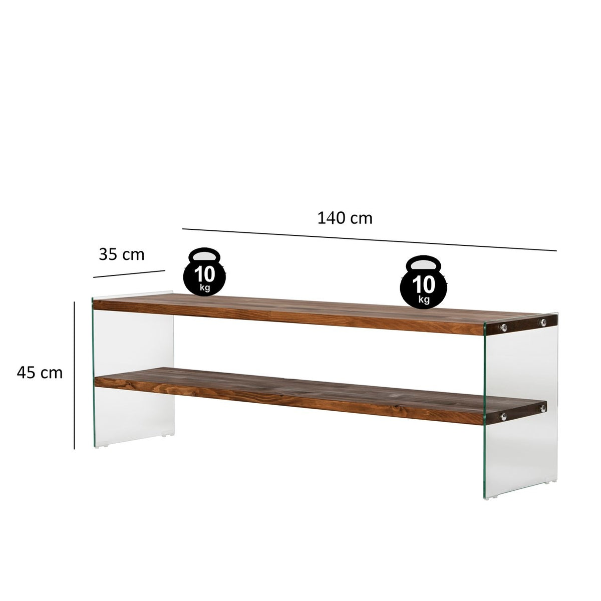 Έπιπλο Τηλεόρασης Korthi Γυάλινο Φυσικό 140x35x45 εκ. Μασίφ Ξύλου