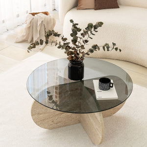 Τραπεζάκι Σαλονιού Doxa Travertine - Φιμέ 75x75x35 εκ. Μελαμίνης