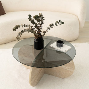 Τραπεζάκι Σαλονιού Doxa Travertine - Φιμέ 75x75x35 εκ. Μελαμίνης