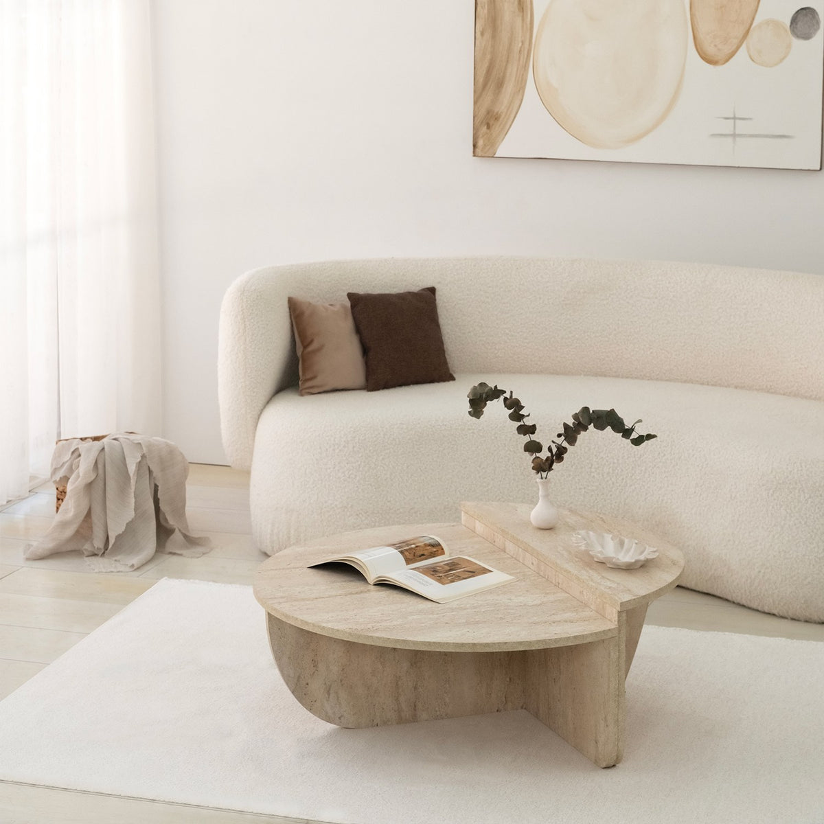 Τραπεζάκι Σαλονιού Lesvos Travertine 90x90x35 εκ. Μελαμίνης