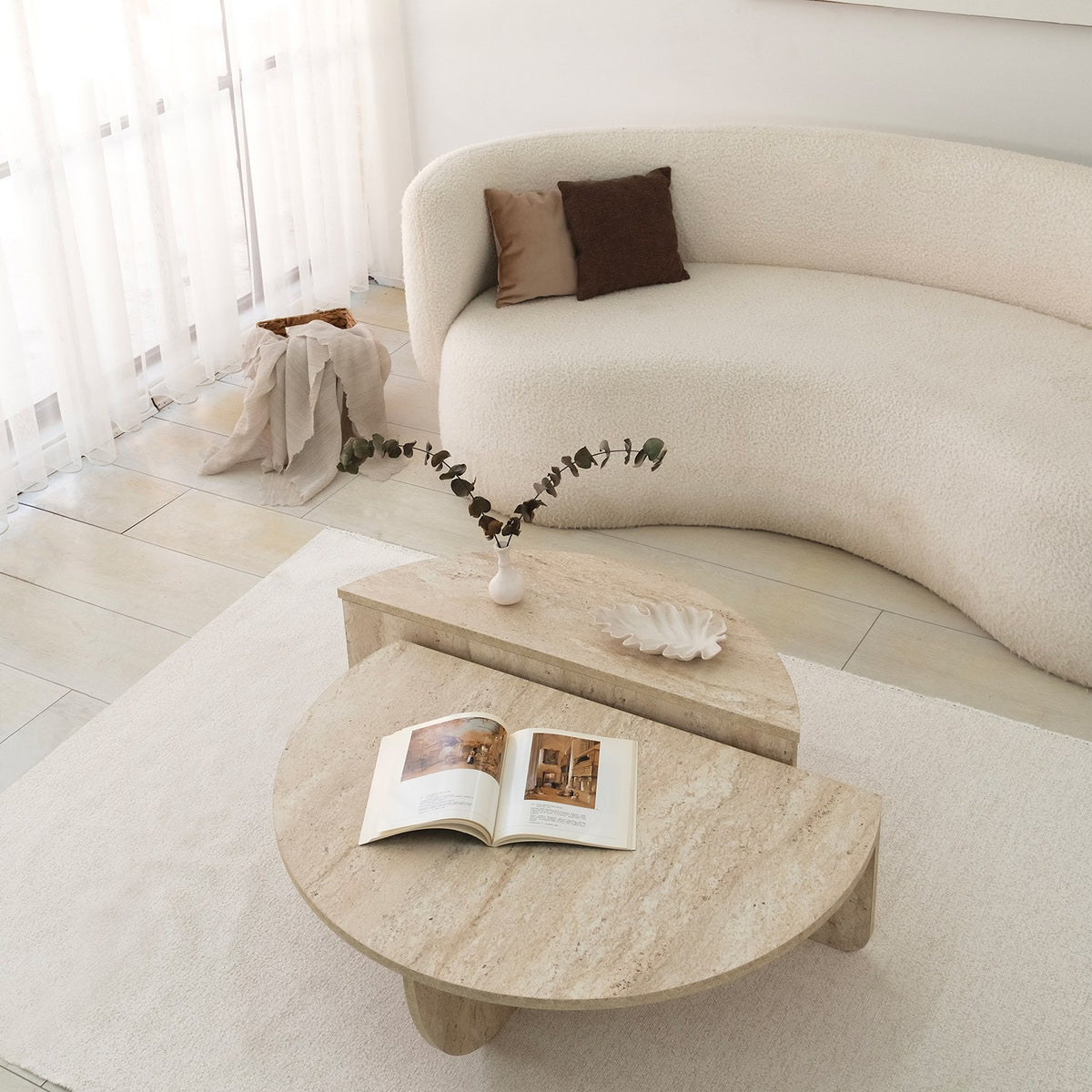 Τραπεζάκι Σαλονιού Lesvos Travertine 90x90x35 εκ. Μελαμίνης