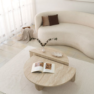 Τραπεζάκι Σαλονιού Lesvos Travertine 90x90x35 εκ. Μελαμίνης