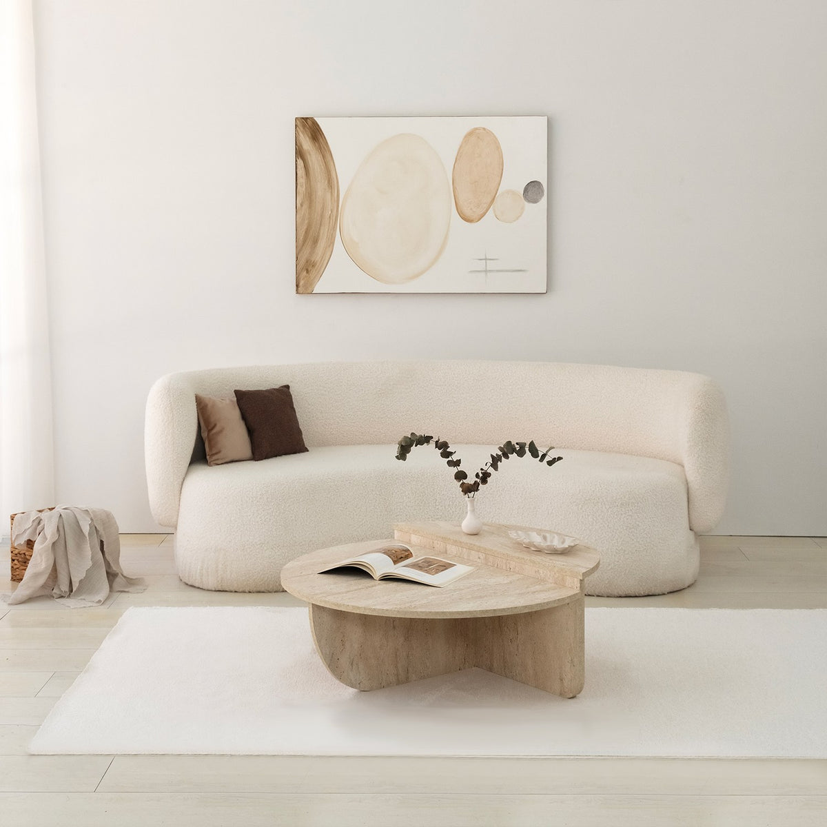 Τραπεζάκι Σαλονιού Lesvos Travertine 90x90x35 εκ. Μελαμίνης