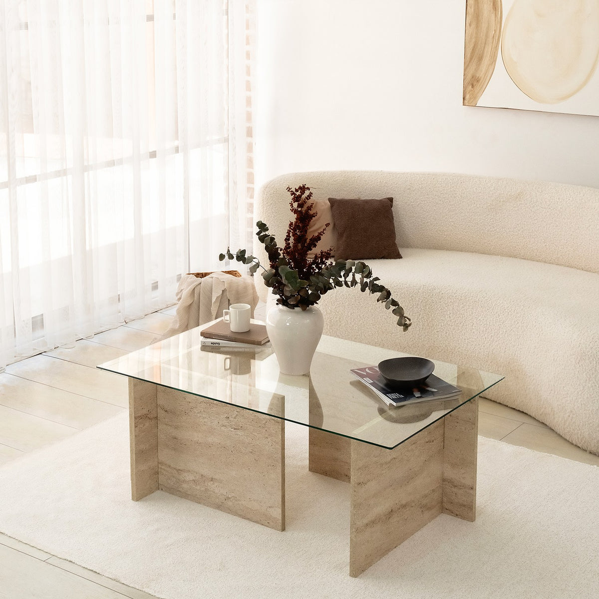 Τραπεζάκι Σαλονιού Vrachneika Travertine 105x65x40 εκ.