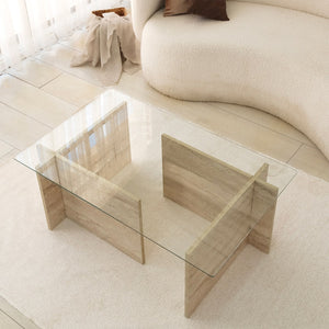 Τραπεζάκι Σαλονιού Vrachneika Travertine 105x65x40 εκ.