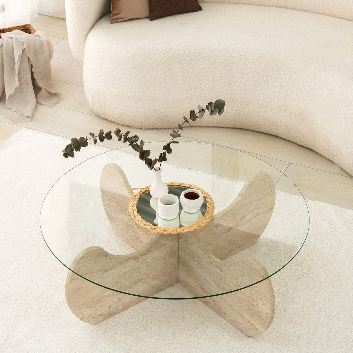 Τραπεζάκι Σαλονιού Emblisi Travertine 90x90x30 εκ. Μελαμίνης