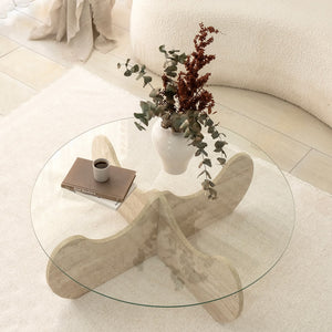 Τραπεζάκι Σαλονιού Emblisi Travertine 90x90x30 εκ. Μελαμίνης