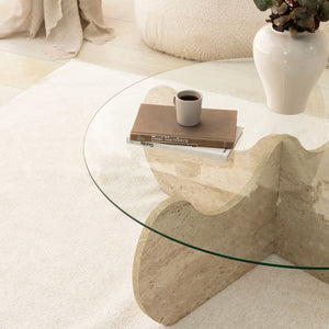 Τραπεζάκι Σαλονιού Emblisi Travertine 90x90x30 εκ. Μελαμίνης