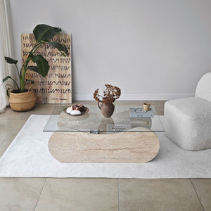 Τραπεζάκι Σαλονιού Kalamitsi Γυάλινο Travertine - Διάφανο 105x65x35 εκ. - Pakobazaar