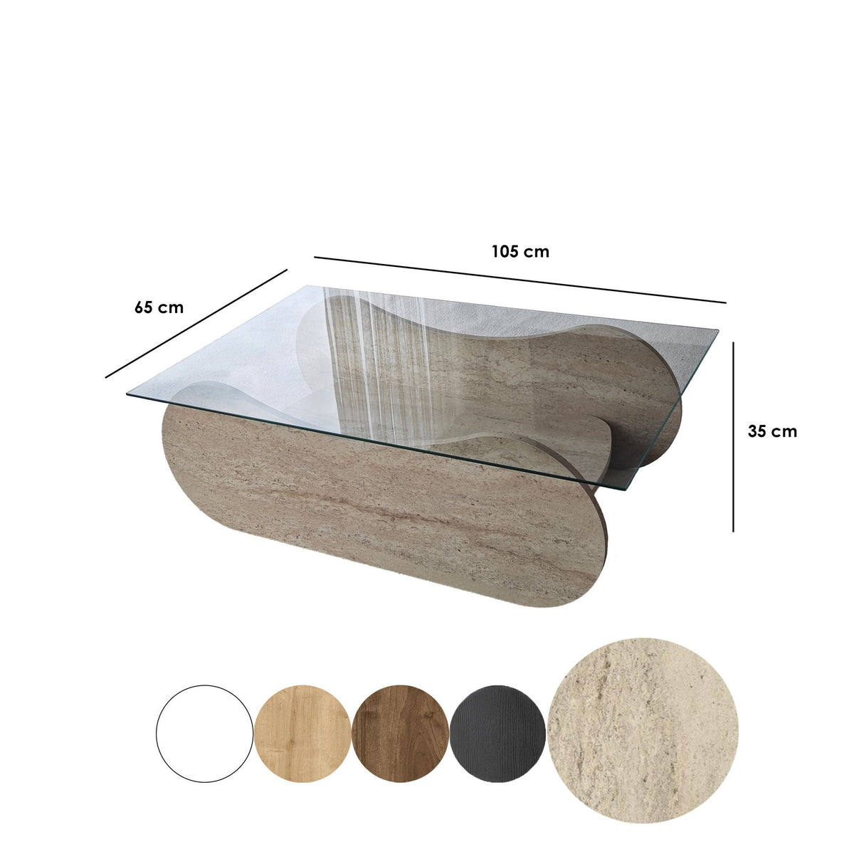 Τραπεζάκι Σαλονιού Kalamitsi Γυάλινο Travertine - Διάφανο 105x65x35 εκ. - Pakobazaar