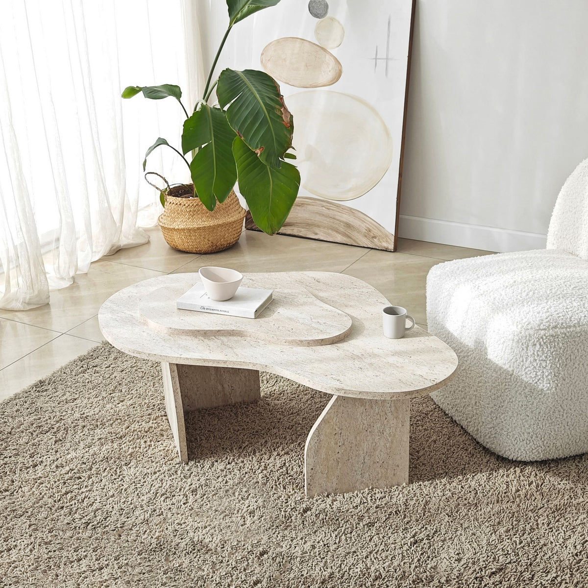 Τραπεζάκι Σαλονιού Trachoni Travertine 105x65x35 εκ. Μελαμίνης
