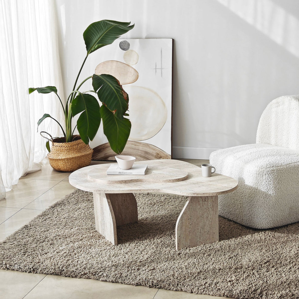 Τραπεζάκι Σαλονιού Trachoni Travertine 105x65x35 εκ. Μελαμίνης