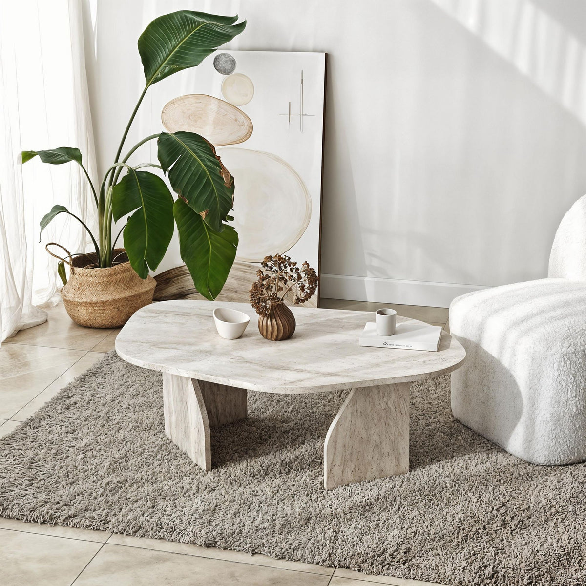 Τραπεζάκι Σαλονιού Vagia Travertine 100x60x35 εκ. Μελαμίνης