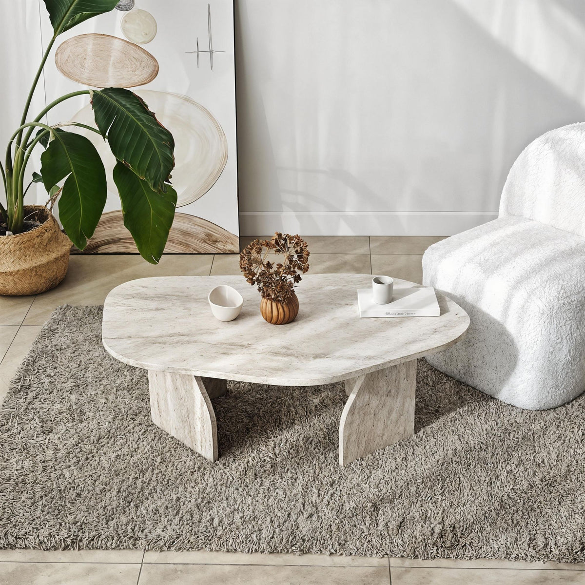 Τραπεζάκι Σαλονιού Vagia Travertine 100x60x35 εκ. Μελαμίνης