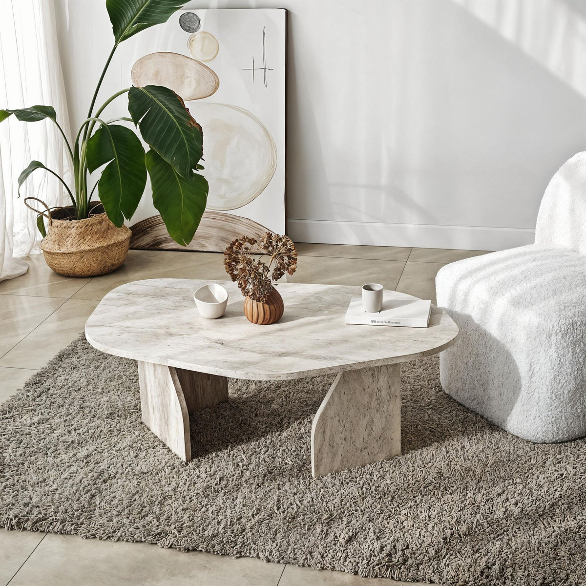 Τραπεζάκι Σαλονιού Vagia Travertine 100x60x35 εκ. Μελαμίνης