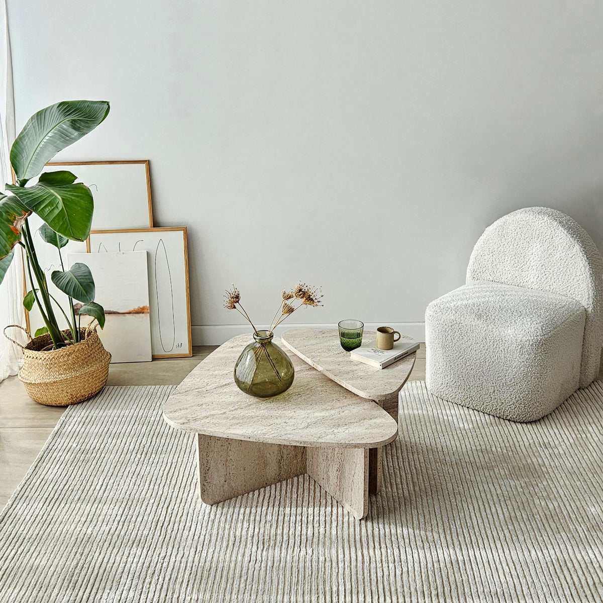 Τραπεζάκια Σαλονιού Σετ Kaminia Travertine 90x60x35 εκ. Μελαμίνης